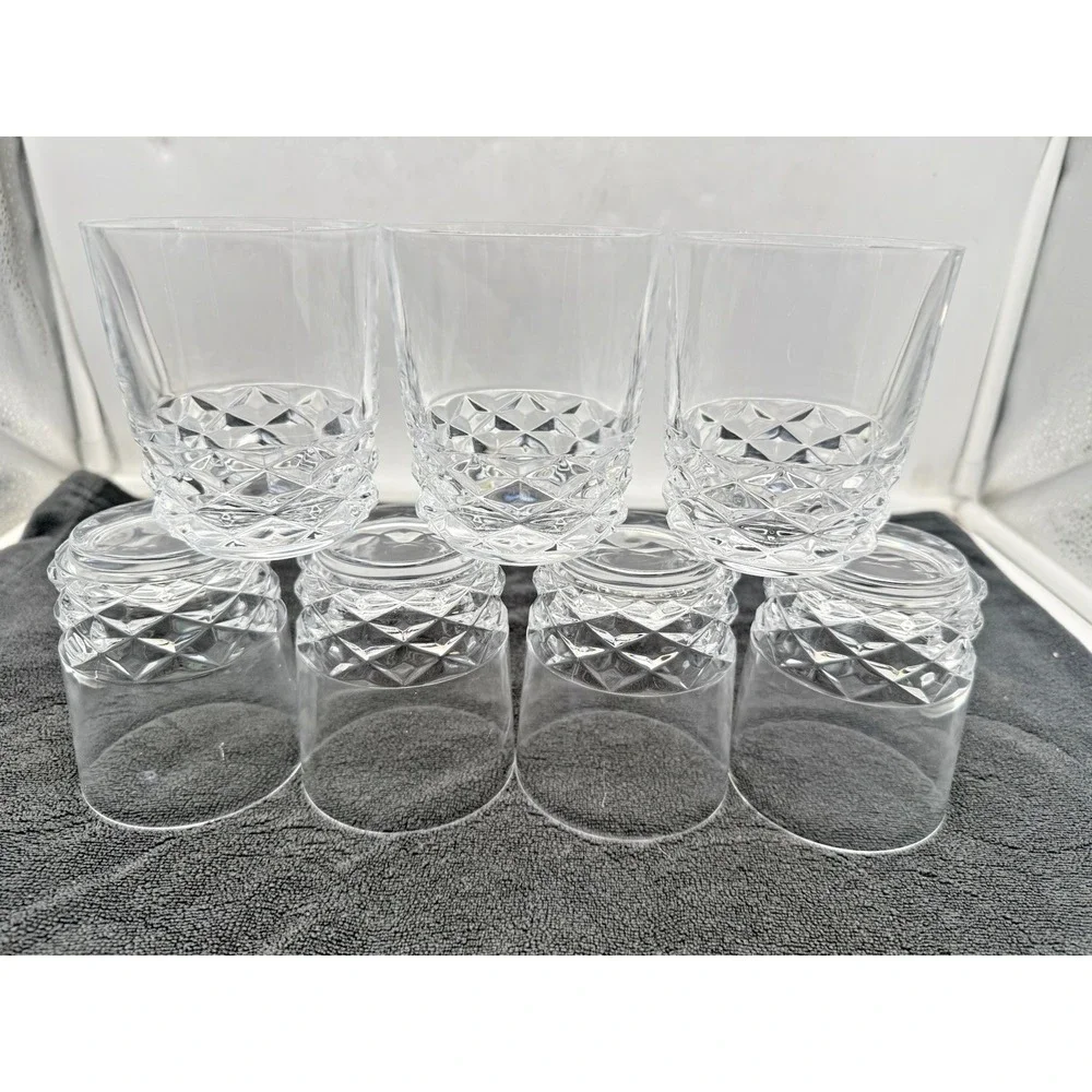 Lot of 7 Vintage Lead Crystal Diamond Cut Old Fashioned Rocks Glasses - Picture 1 of 14